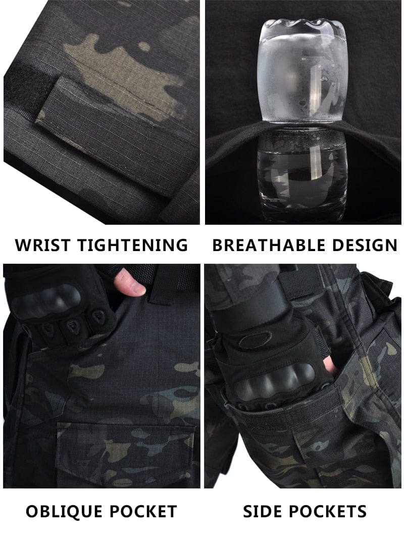 Tactical Uniform Pants and Shirt with Pads Outdoor Clothing  