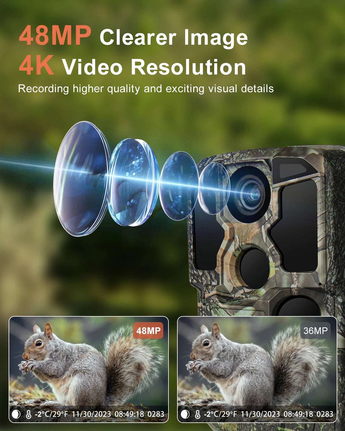 Trail Camera Wi-Fi 4K 48MP Night Vision 0.05s Motion Activated Security Cameras  