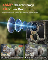 Trail Camera Wi-Fi 4K 48MP Night Vision 0.05s Motion Activated Security Cameras  