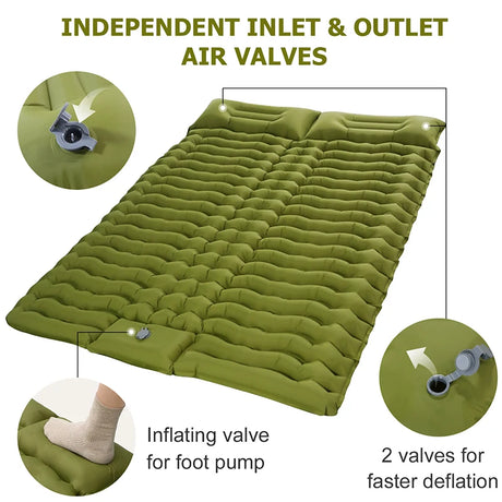 Ultra-Light Self-Inflating Double Mattress with Pillow Air Bed Camping Equipment  