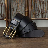 Wide Genuine Leather Belt Double Needle Buckle belts  