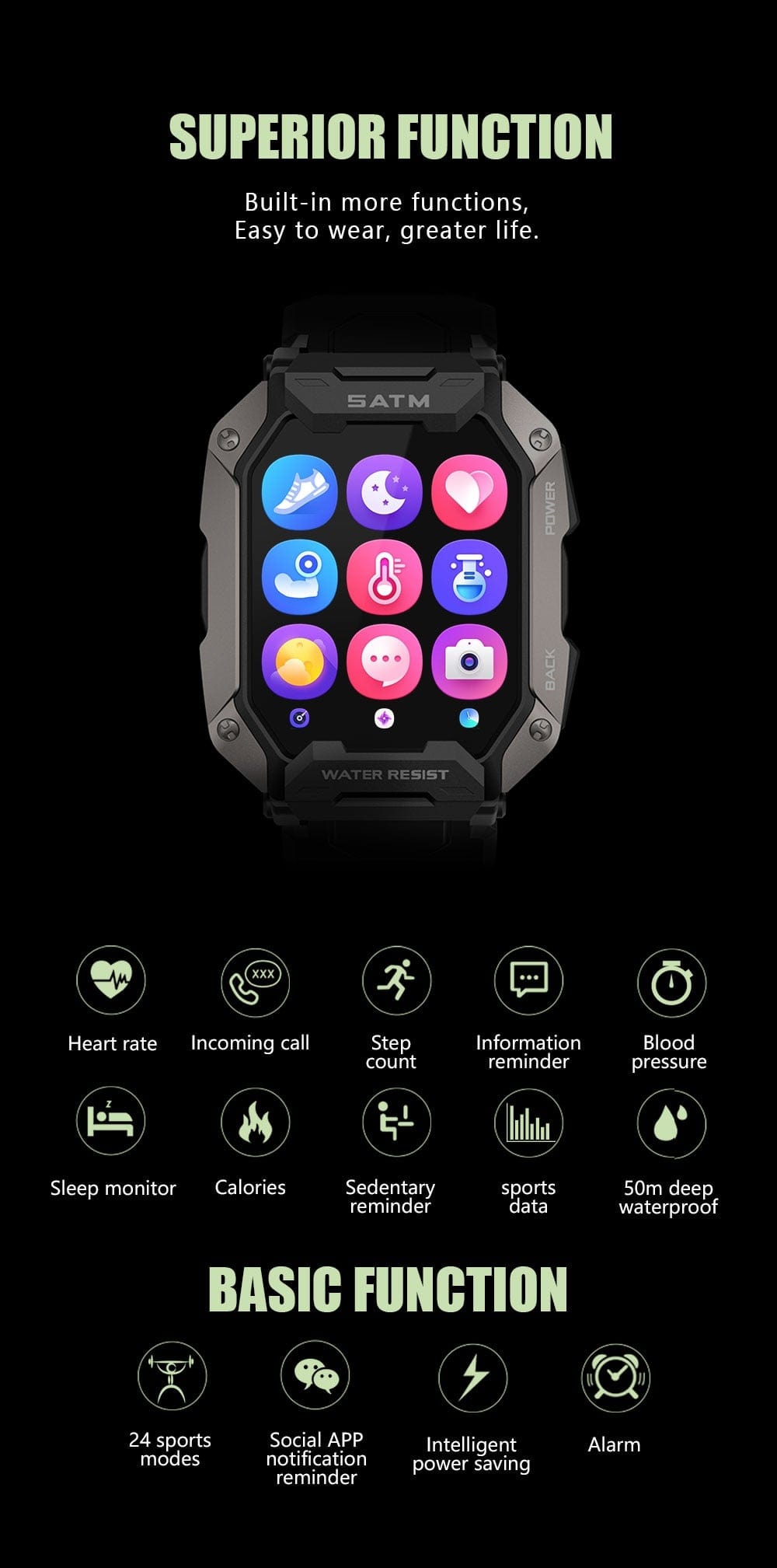 5ATM FC20 Ultra Smart Watch Carbon Watchs  