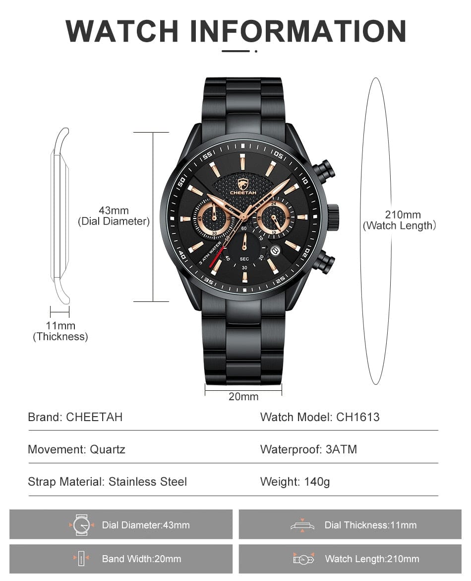 CHEETAH 1613G Casual Sport Chronograph Watch Quartz Smart Watches  