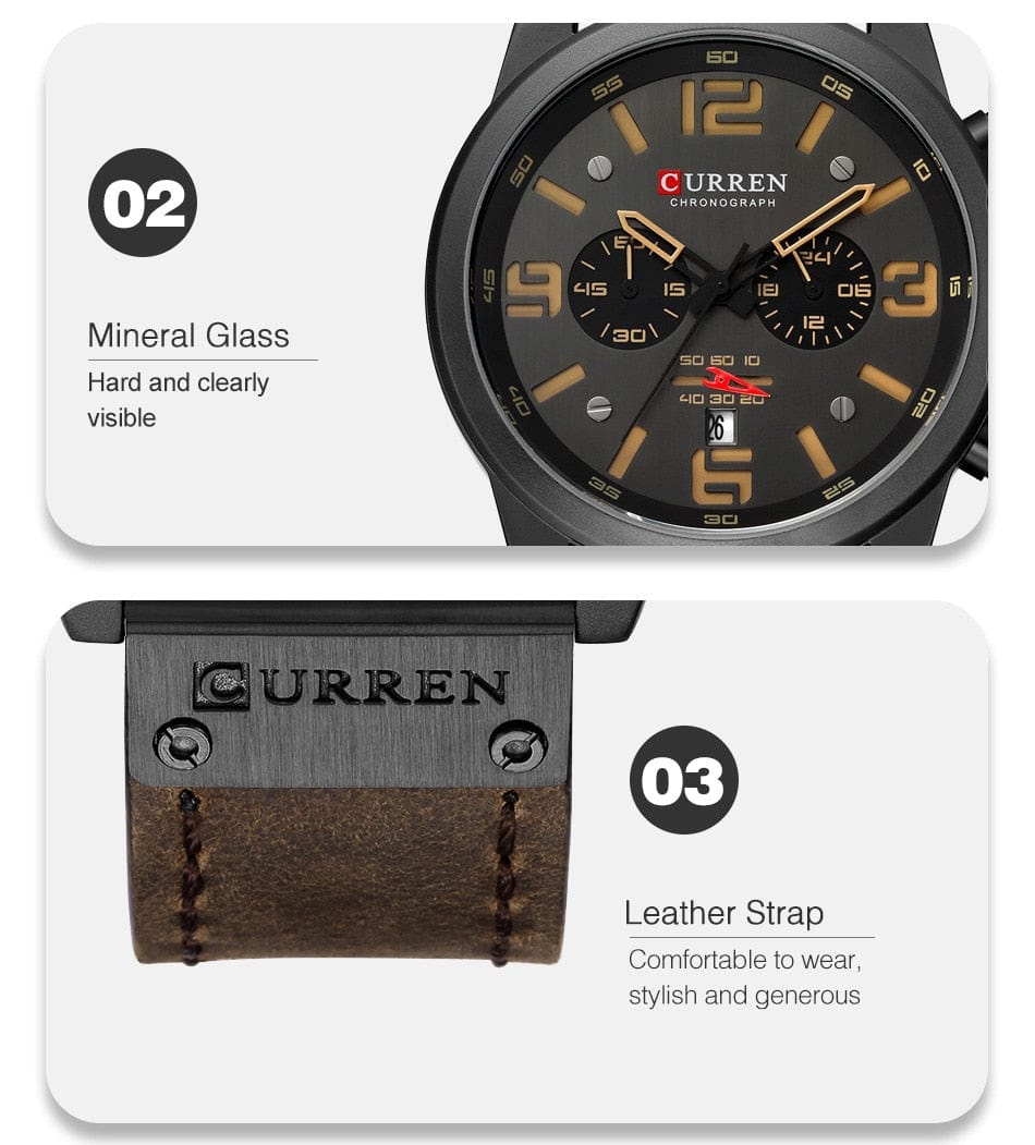 CURREN 8314 Waterproof Sport Watch Genuine Leather Smart Watches  