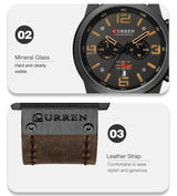 CURREN 8314 Waterproof Sport Watch Genuine Leather Smart Watches  