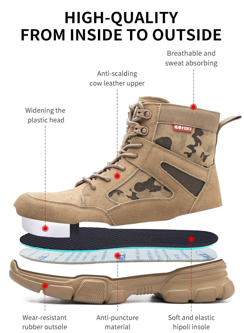 Impact Proof Outdoor Mens Tan Work Boots Adventure Footware  