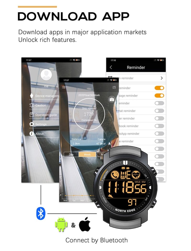 NORTH EDGE - LAKER Smart Watch BT Android IOS Smart Watches  