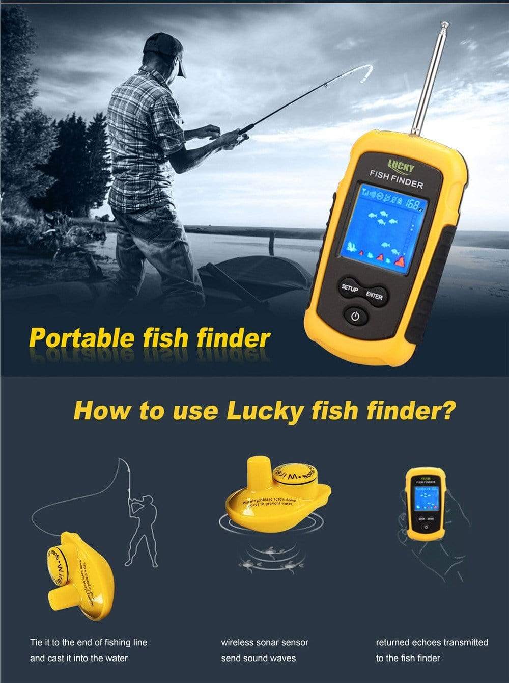 Portable Wireless Fish Finder 120m Range marine  