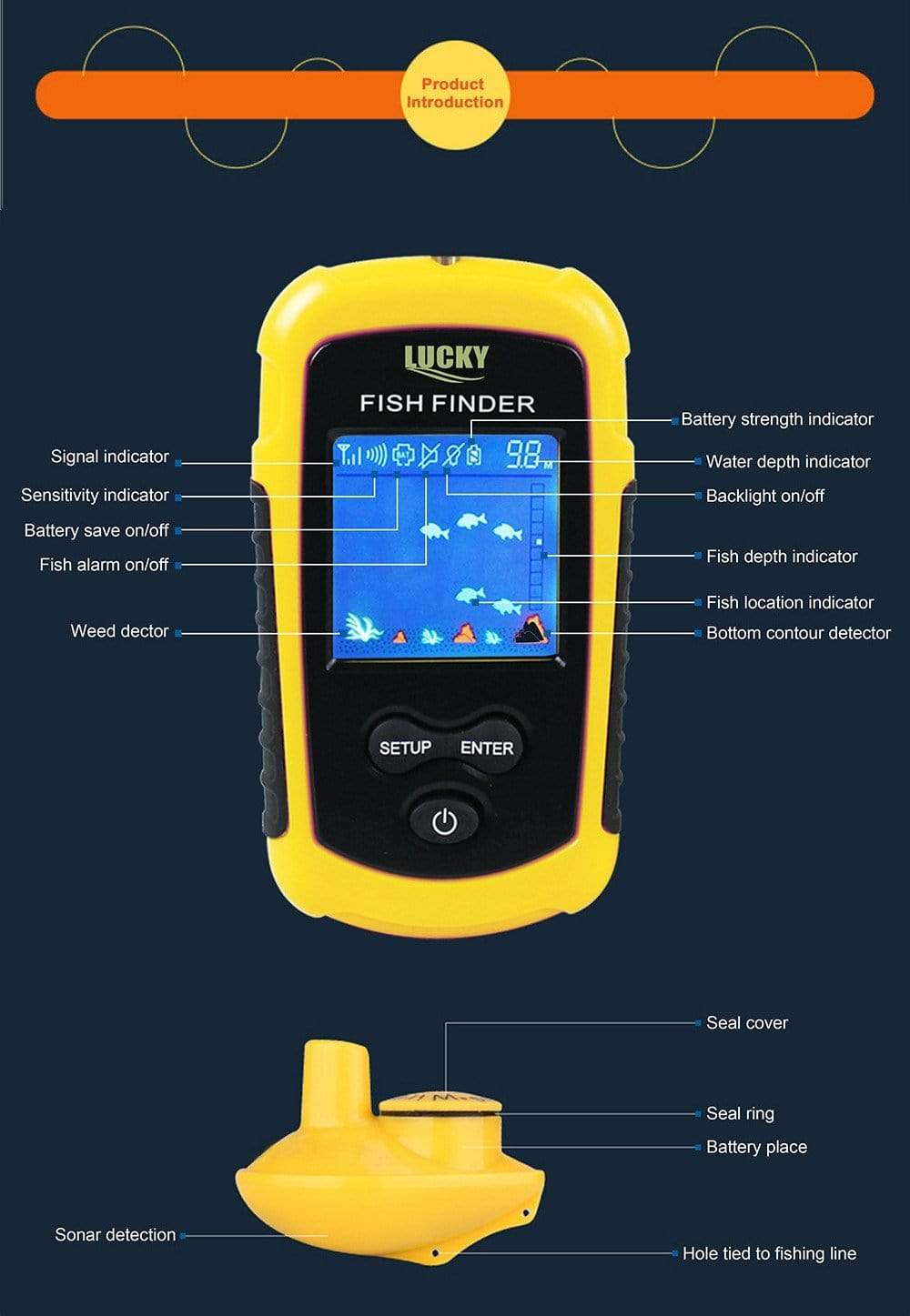 Portable Wireless Fish Finder 120m Range marine  