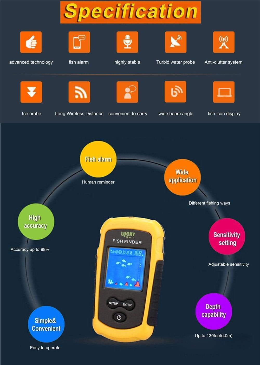 Portable Wireless Fish Finder 120m Range marine  