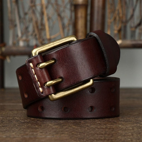 Wide Genuine Leather Belt Double Needle Buckle belts  